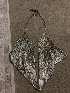 ROMWE Animal Print Shimmer Halter Handkerchief Top Size Small Y2K Festival